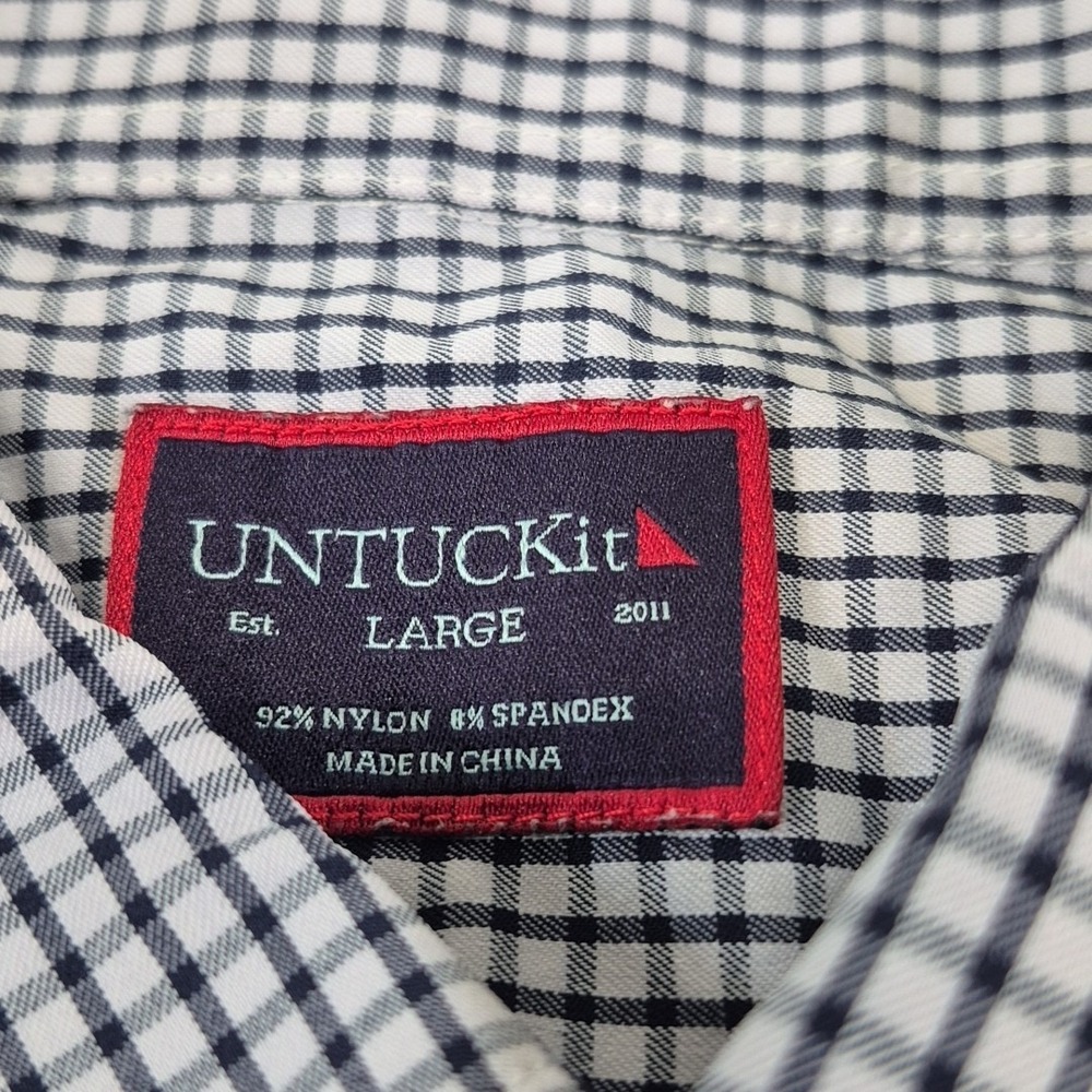 Untuckit Wagner Shirt Mens L Black Check Slim Fit Long Sleeve Button Up Stretch - Picture 3 of 8